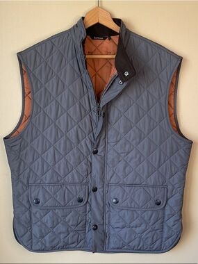 Barbour Quilted Gray/Taupe Men's Vest with Burnt Orange Lining Size XXL